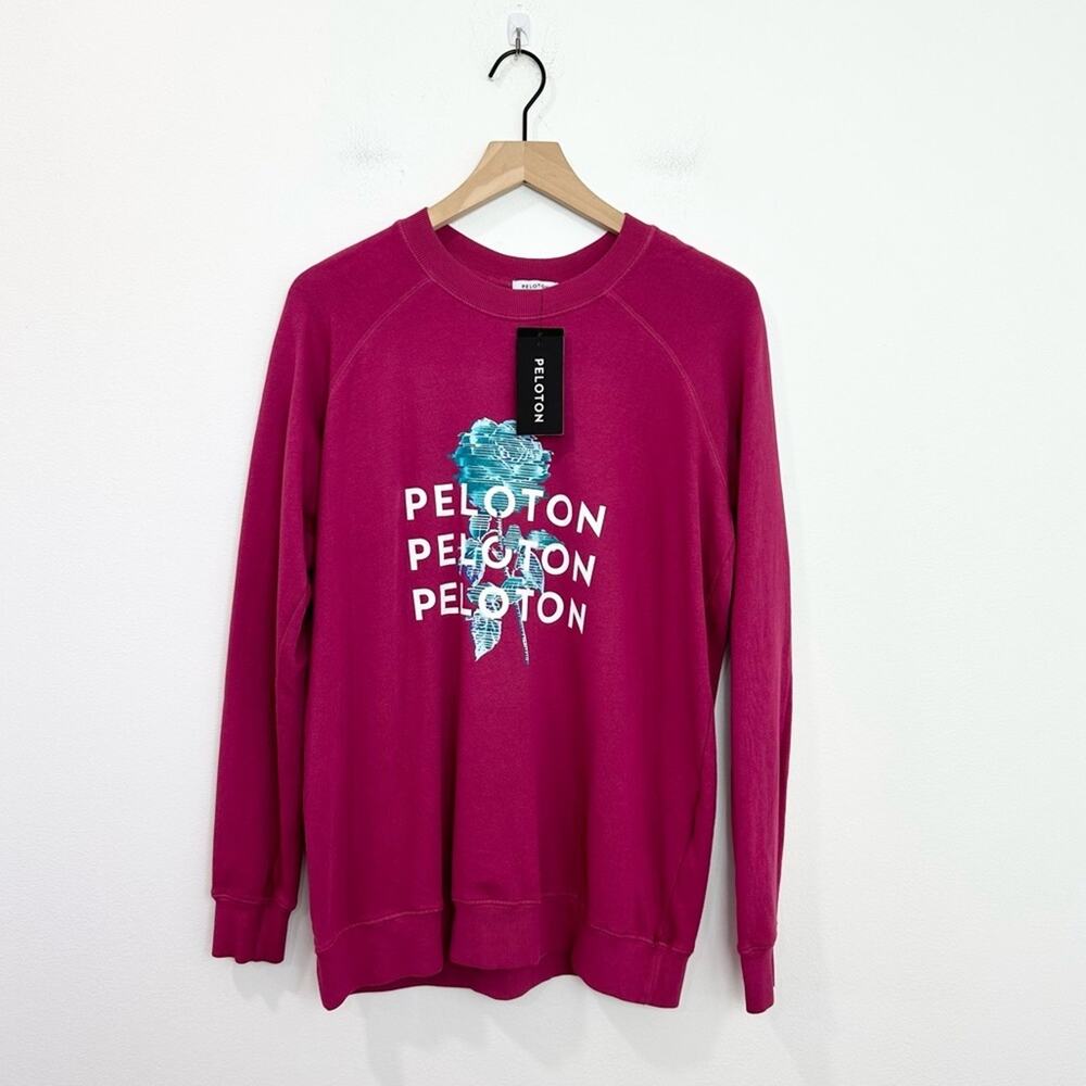 Peloton Oversized Crewneck sweatshirt pullover Blue Floral size Small